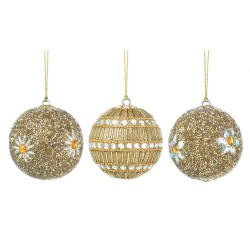 Golden Beaded Ball Ornament Trio