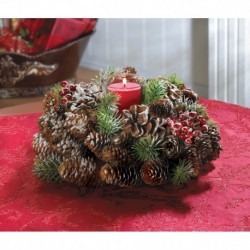 Frosted Pine Cone Wreath Candleholder