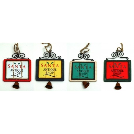 WoodMetal Sign Ornaments with Bell Set of Four