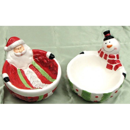Ceramic Santa & Snowman bowls Set of 2